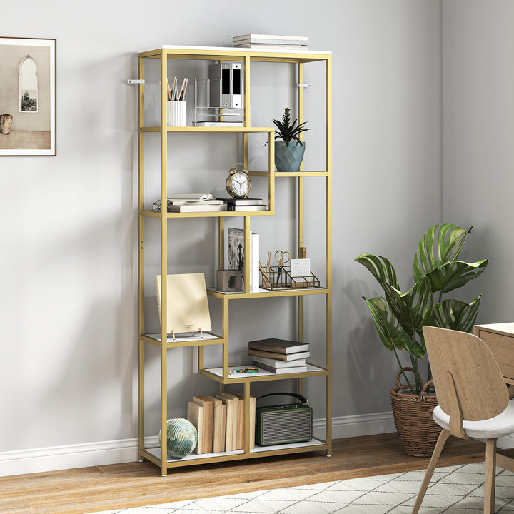 MCL Seven-Tier Geometric Bookcase - White/Gold Tone