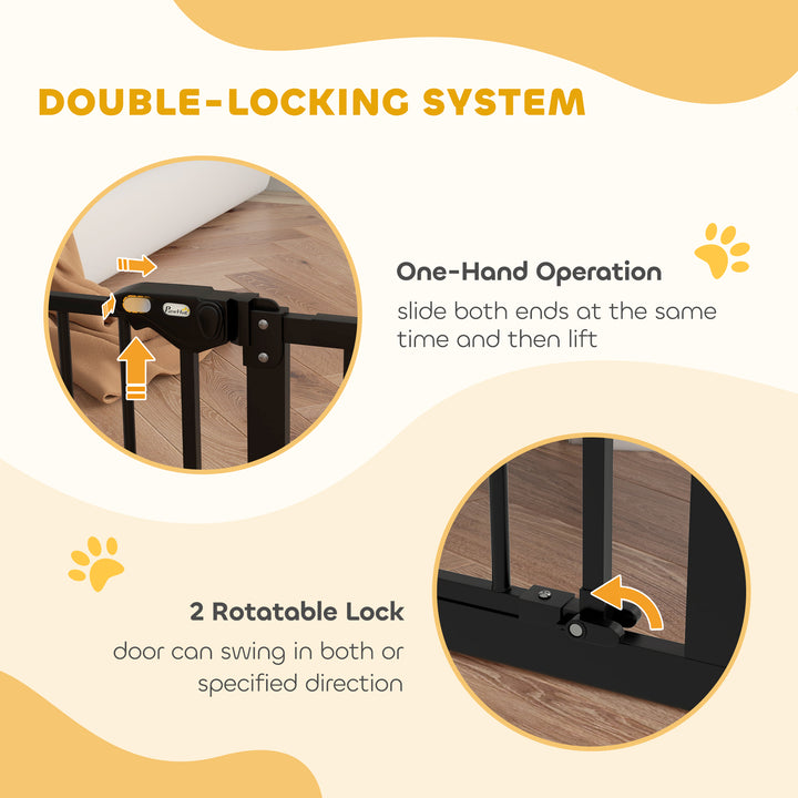 Adjustable Safety Gate w/ Three Extensions, Four Adjustable Screws, Black