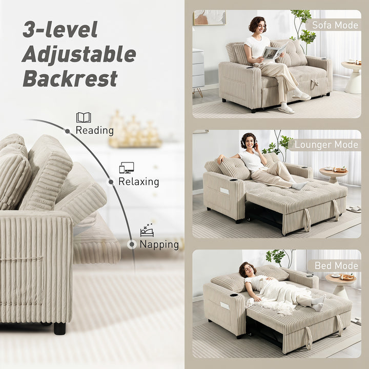 Corduroy Click Clack Sleeper Sofa with Pull Out Design, 2 Seater Sofa 
