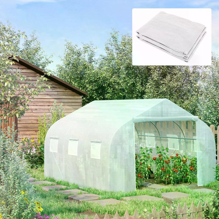 Outsunny 4.5 x 3 x 2m Greenhouse Replacement Cover Reinforced Gardening Plant Cover for Walk-In Growhouse with Zipper Door, White, COVER ONLY