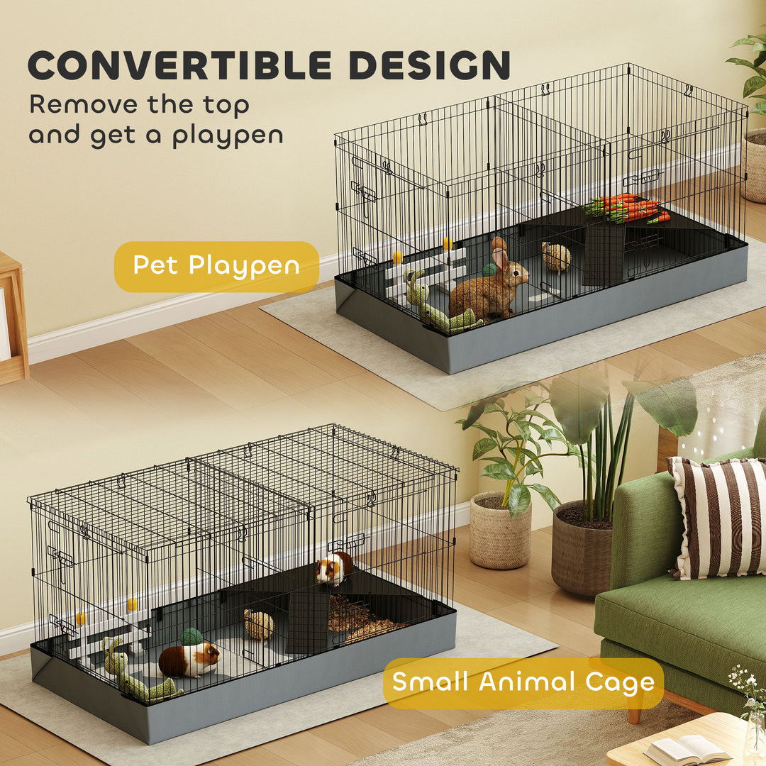 2 in 1 Guinea Pig Cage, Rabbit Cage Pet Playpen with 2 Separate Area, Waterproof Oxford Fabric Floor for Hedgehogs