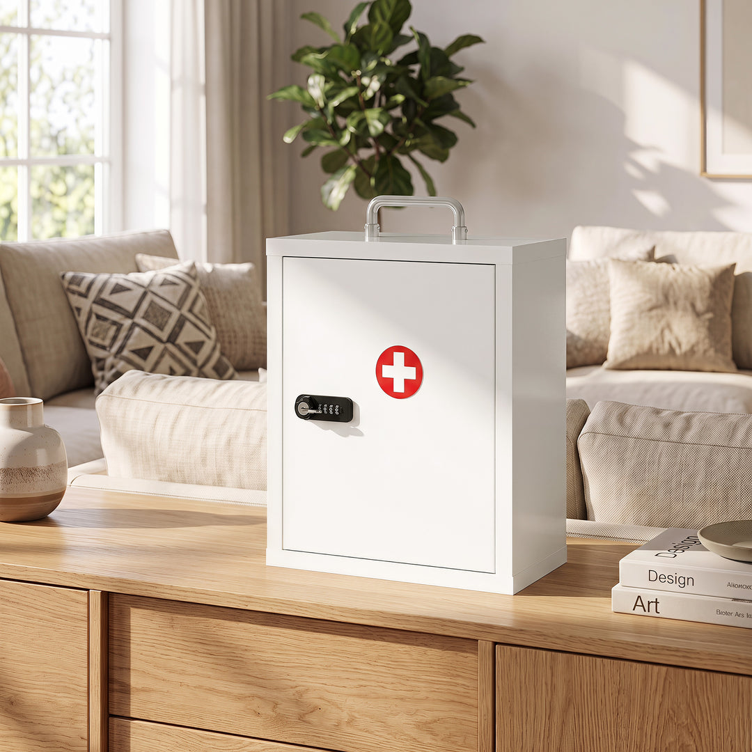 Wall Mount Medicine Cabinet with Combination and Key Lock, 3 Tier Stee