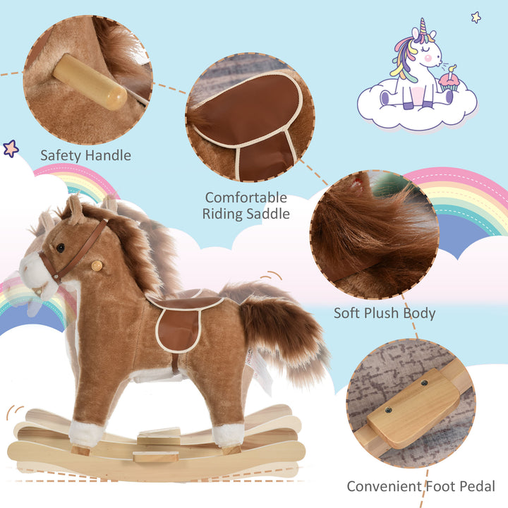 Kids Classic Rocking Horse, with Moving Mouth, Neighing Sounds, Brown