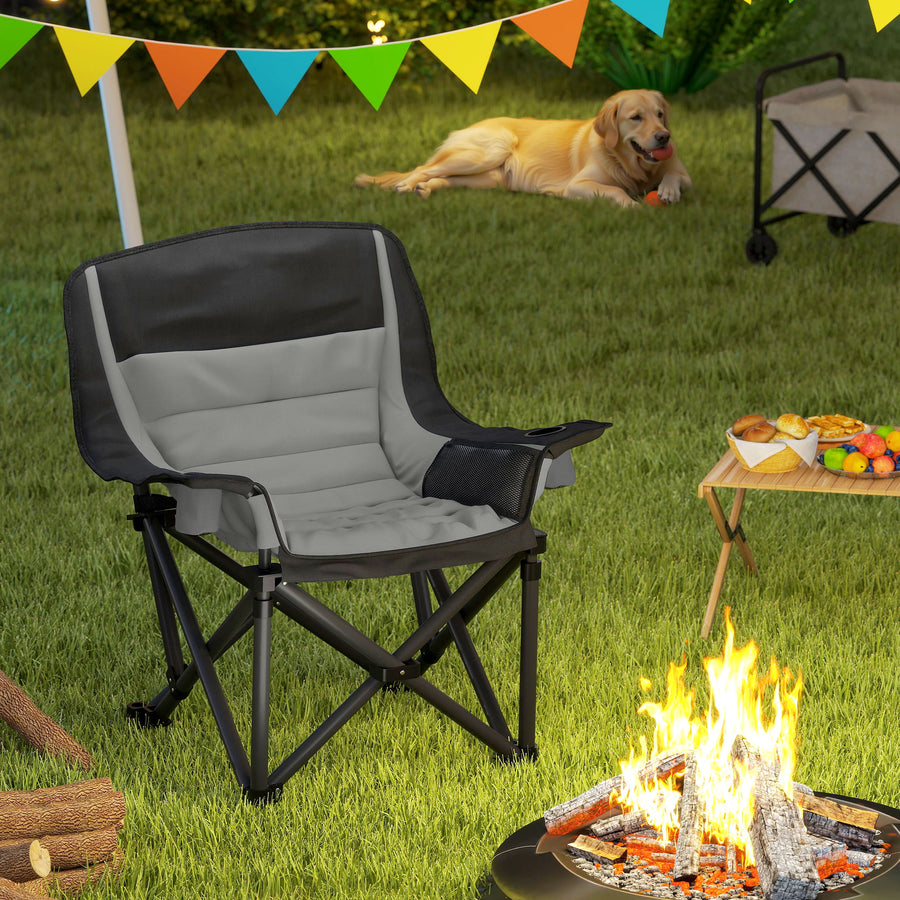 Portable Padded Camping Chair, with Bag - Black/Grey