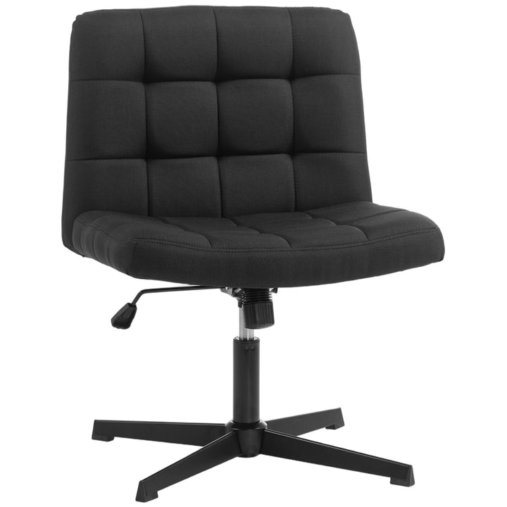 Armless Office Chair, Cross Legged Linen Computer Desk Vanity Chair - Black