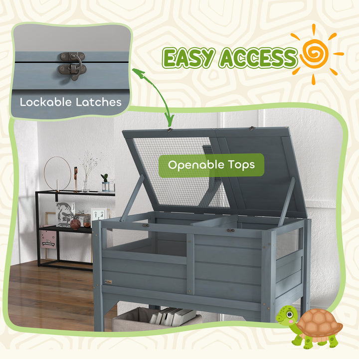 Wooden Tortoise House, with Shelter, Run, Shelf, Lamp Holder, Tray, Grey