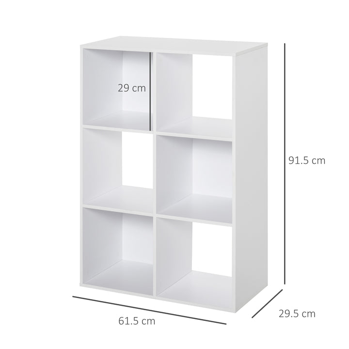 HOMCOM 6 Cubes Storage Unit, 3-Tier Particle Board Bookcase Organiser for Home Office, White | Aosom UK