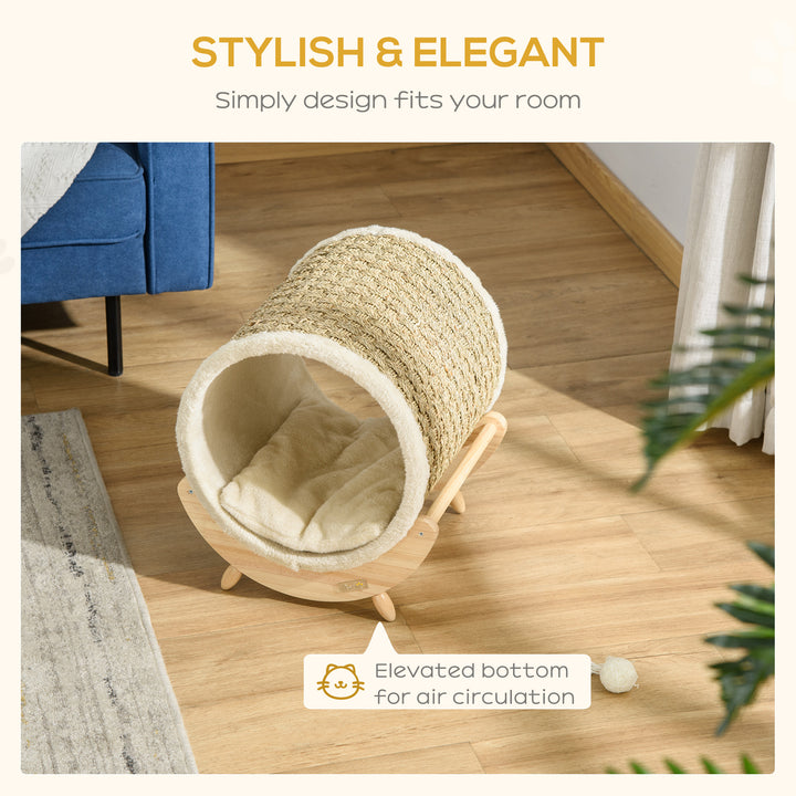 Raised Cat House, with Scratcher - Beige