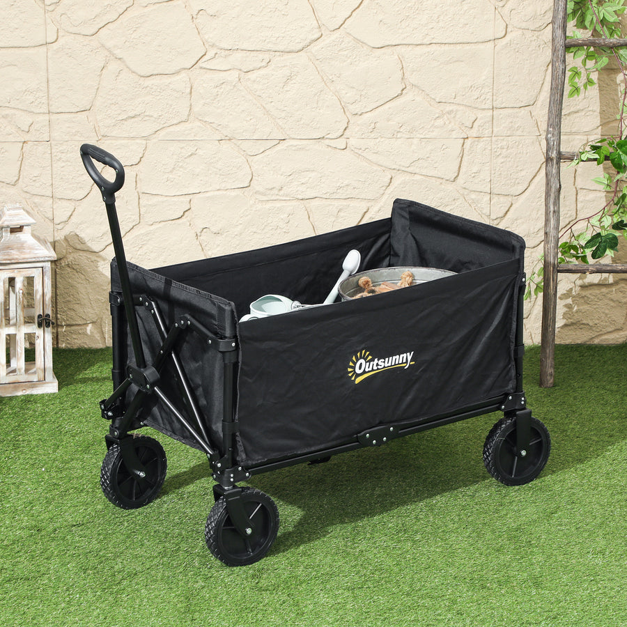 120L Festival Trolley on Wheels, Folding & Compact Camping Trolley Cart with Adjustable Handle for Garden, Beach, Fishing, Black