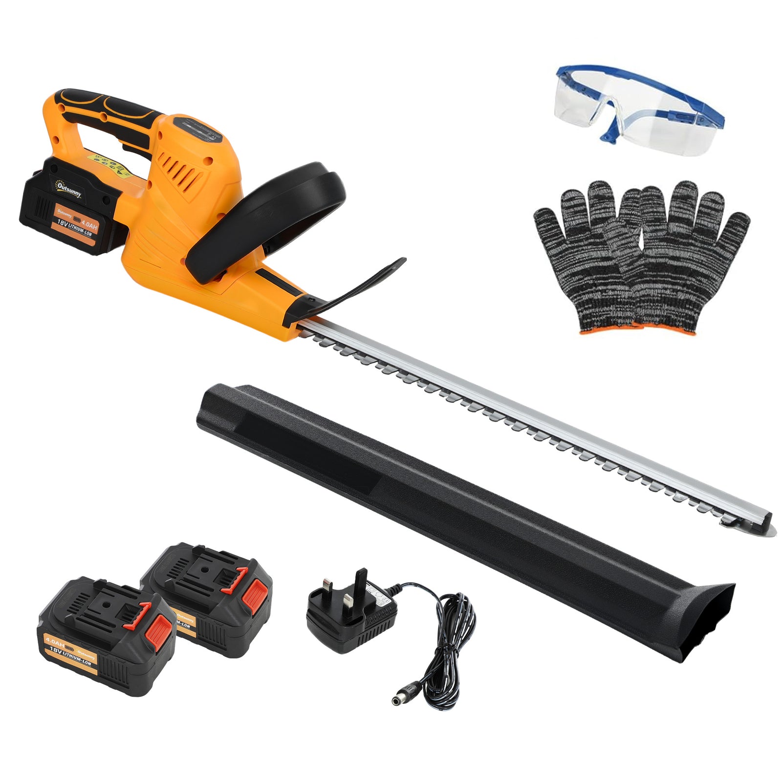 20" Cordless Hedge Trimmer, 21V Electric Hedge Cutter with 51cm Dual Action Blade, 2 x 4000mAh Batteries and Brushless Motor for Garden Branches, Shrubs, Twigs, Orange