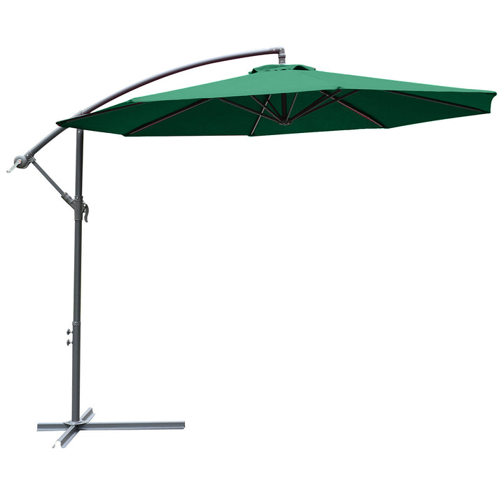 Outsunny Waterproof Banana Cantilever Parasol: 3m Hanging Umbrella with Crank & Cross Base, Outdoor Sun Shelter, Verdant Green | Aosom UK