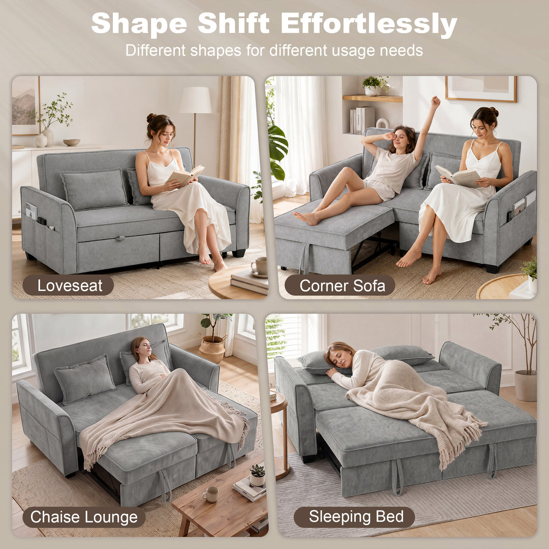2 Seater Sofa Bed, 4-in-1 L-Shaped Convertible Pull-Out Sleeper Sofa w