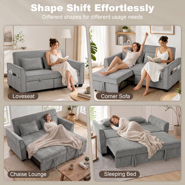 2 Seater Sofa Bed, 4-in-1 L-Shaped Convertible Pull-Out Sleeper Sofa w