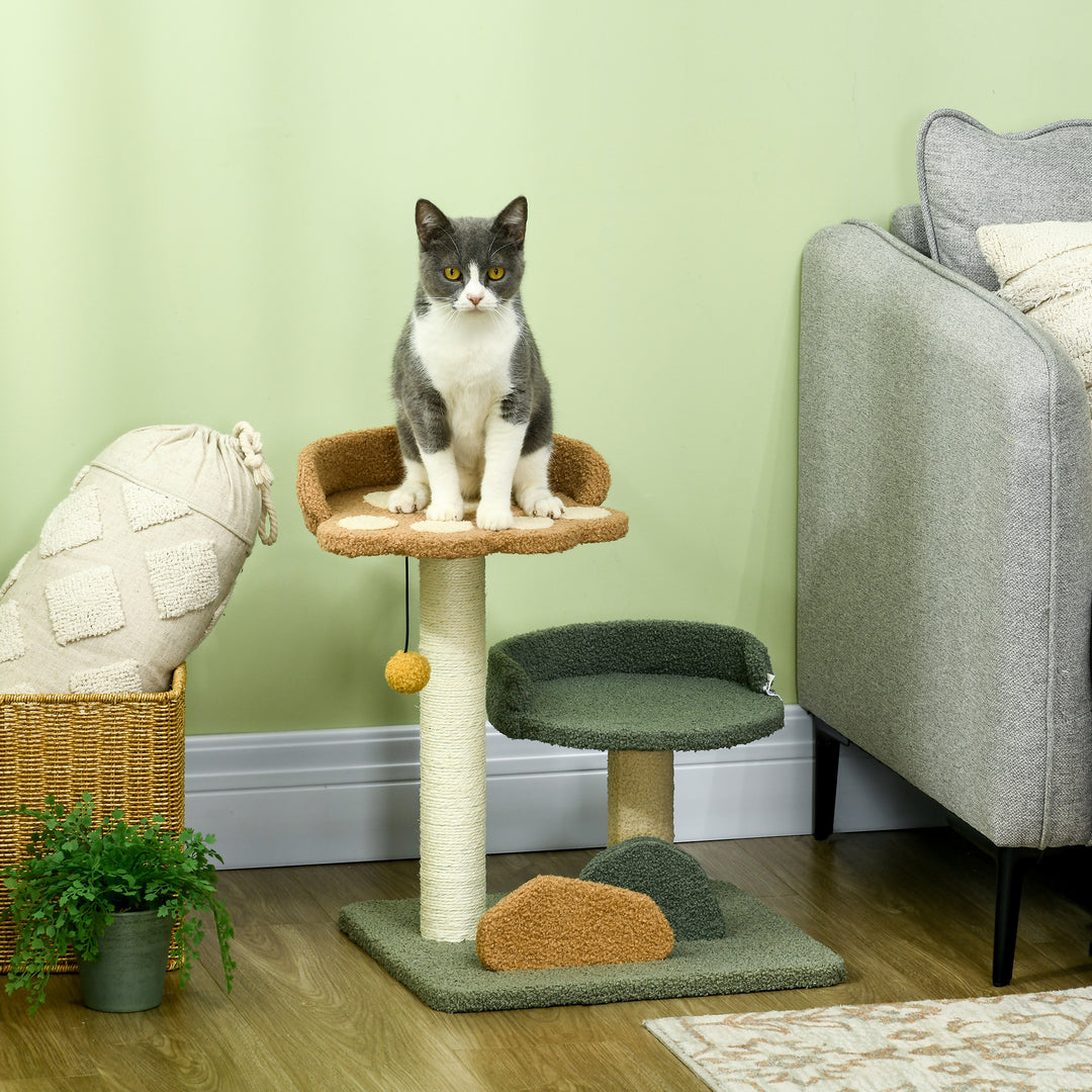 PawHut Compact Cat Tree: Scratching Posts, Dual Beds & Play Ball for Kittens, Space-Saving Design, 43 x 39 x 52cm, Grey | Aosom UK