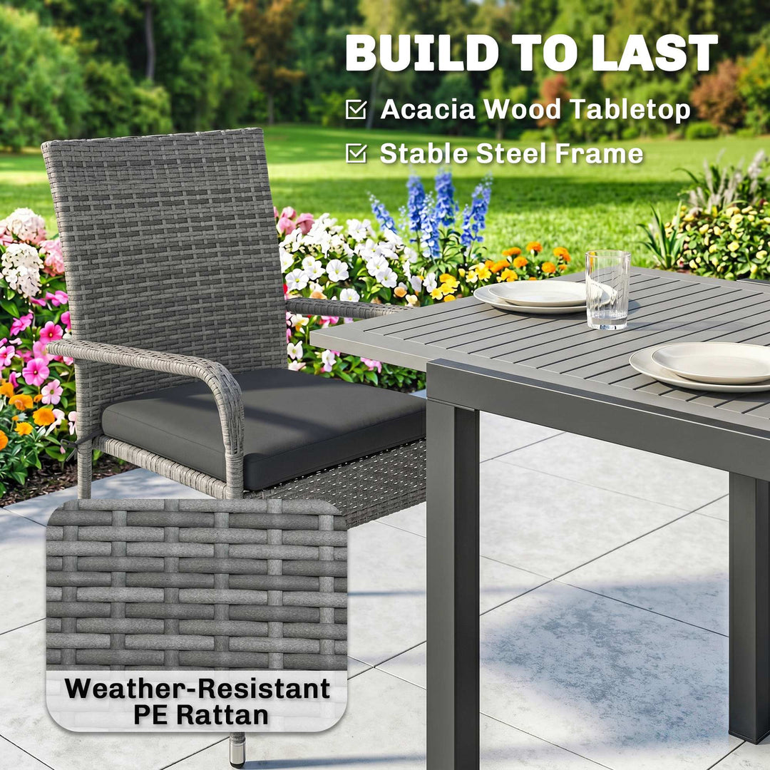 7 Piece Rattan Garden Furniture Set, 6 Seater Garden Table and 6 Stack