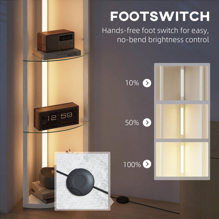 LED Floor Lamp with Shelves, Dimmable Standing Lamp with Foot Switch f