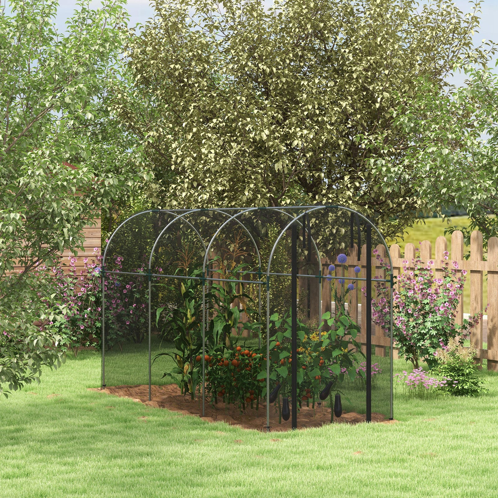360 x 120cm Galvanised Steel Fruit Cage, Plant Protection Tent with Zipped Door, Black