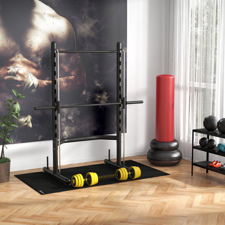 Adjustable Squat Rack, with Pull Up Bar, Barbell Bar for Home Gym