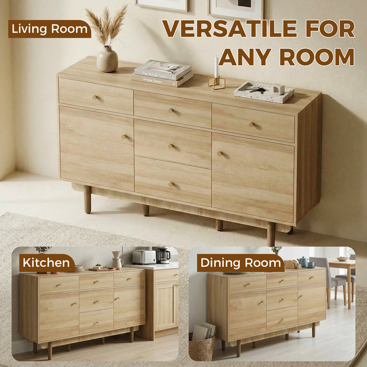 Sideboard with 5 Drawers and 2 Cabinets Buffet Cabinet with Solid Wood