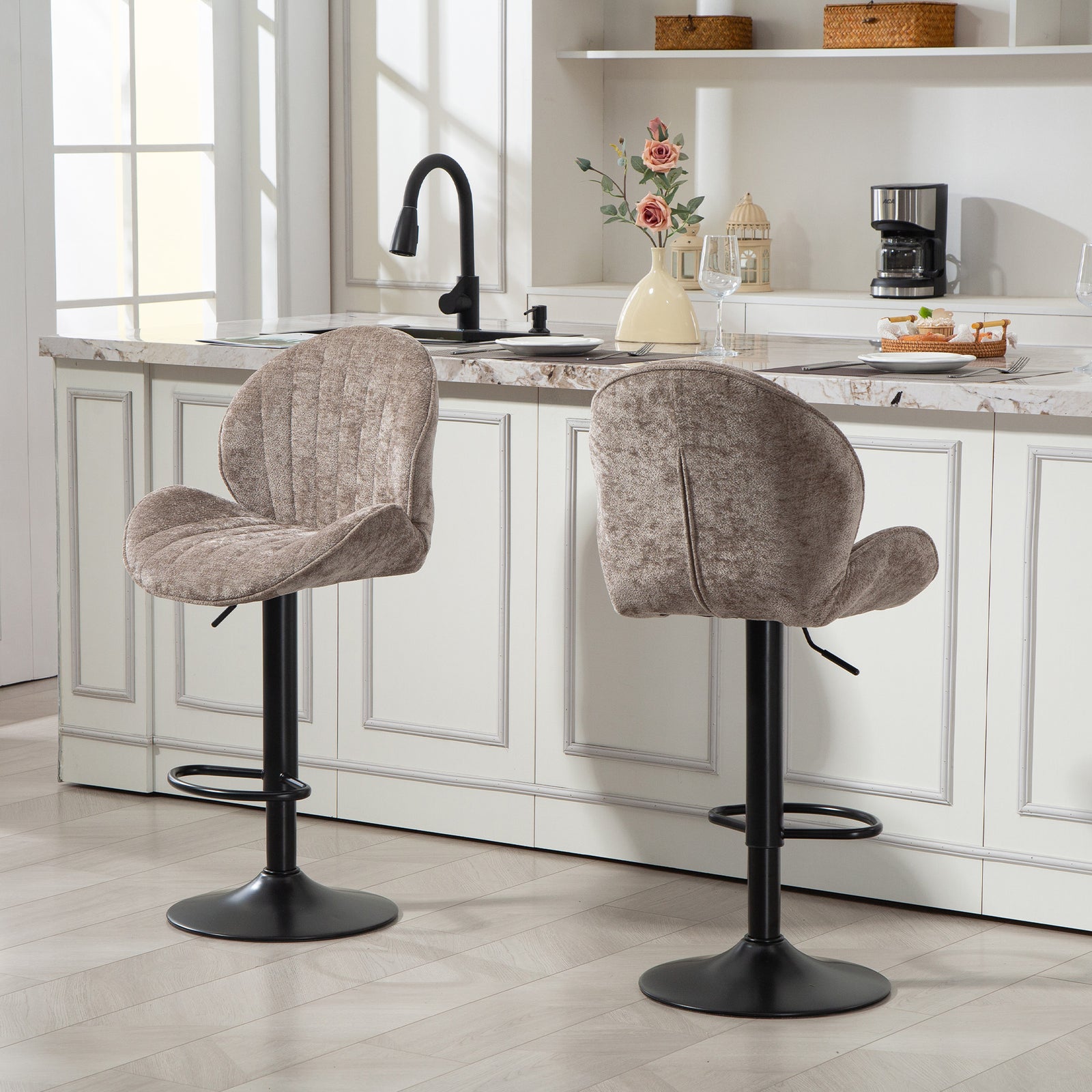 Bar Stools Set of 2, Swivel Barstools with Back, Adjustable Height and