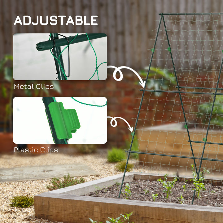 Garden Cucumber Trellis for Climbing Plants, A-Frame Trellis Plant Support with Climbing Net, DIY Adjustable Cucumber Support Frame for Raised Bed, Vegetables, Flowers, Fruit, Green