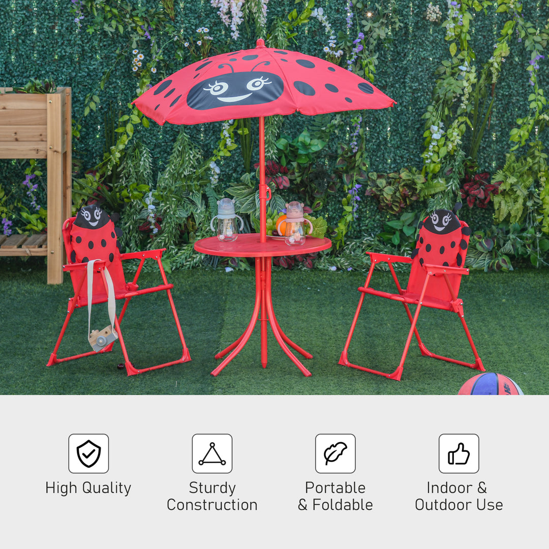 Outsunny Kids Folding Picnic Table and Chairs Set Ladybug Pattern Outdoor w/ Parasol