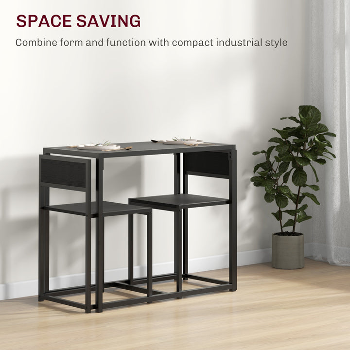 Dining Table and Chairs Set 2, Dining Room Sets, Rectangular Space Saving Table and 2 Chairs for Compact Kitchens, Steel Frame, Black