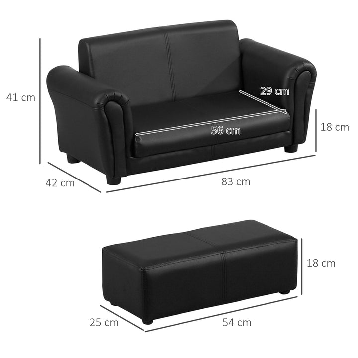 HOMCOM 2 Seater Toddler Chair Kids Twin Sofa Childrens Double Seat Chair Furniture Armchair Boys Girls Couch w/ Footstool (Black) | Aosom UK