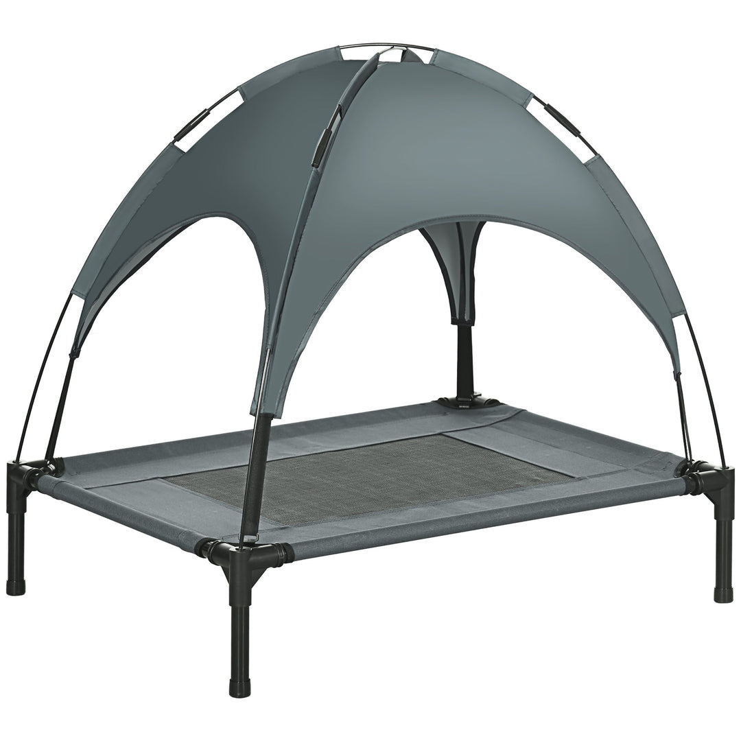Raised Dog Bed Waterproof Elevated Pet Cot with Breathable Mesh UV Protection Canopy Grey, for Medium Dogs, 76