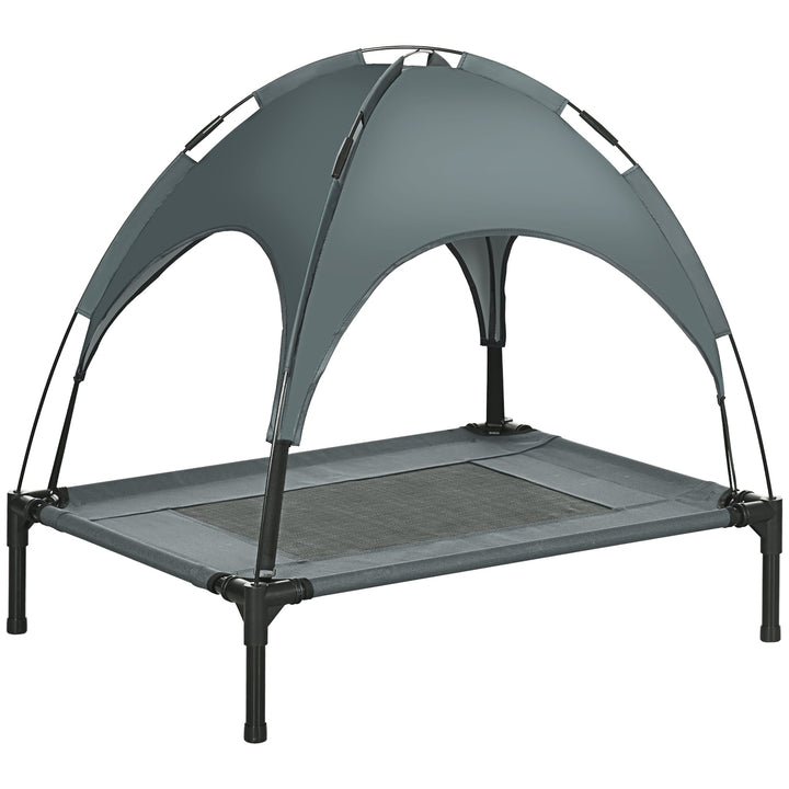 Raised Dog Bed Waterproof Elevated Pet Cot with Breathable Mesh UV Protection Canopy Grey, for Medium Dogs, 76