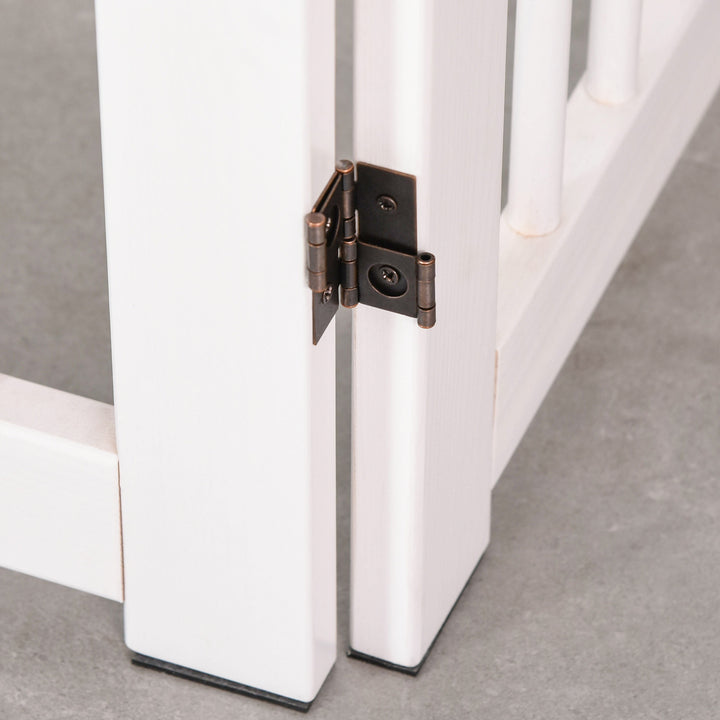 Freestanding Pet Gate 4 Panels Wooden Dog Safety Fence Foldable with Support Feet for Doorway Stairs 91cm Tall White
