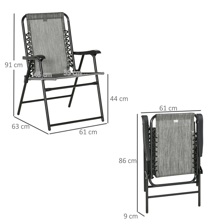 Pieces Patio Folding Chair Set, Outdoor Portable Loungers for Camping Pool Beach Deck, Lawn Chairs with Armrest Steel Frame, Mixed Grey