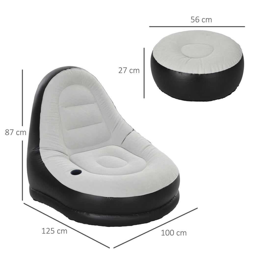Inflatable Tub Chair and Footstool, Grey