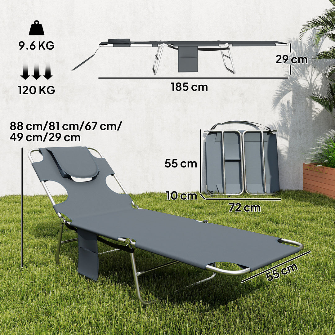 5-Position Adjustable Sun Loungers Set of 2 with Reading Hole and Side