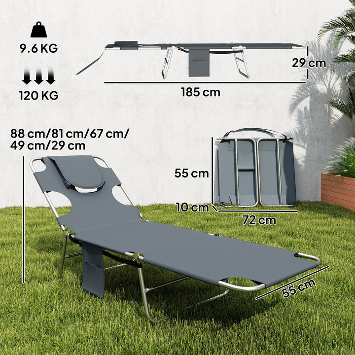 5-Position Adjustable Sun Loungers Set of 2 with Reading Hole and Side