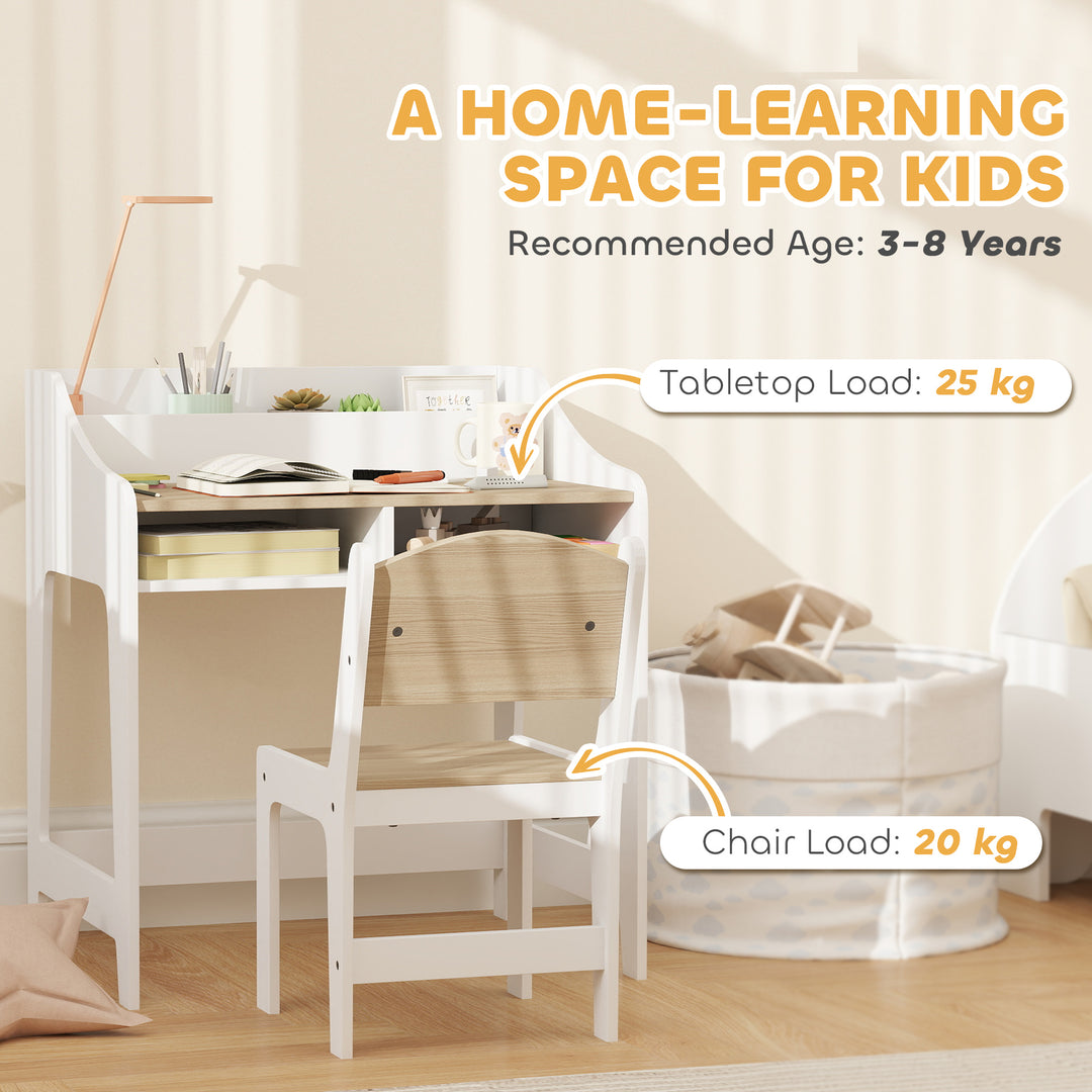 Kids Desk and Chair Set, Children Study Table with Storage and Shelves