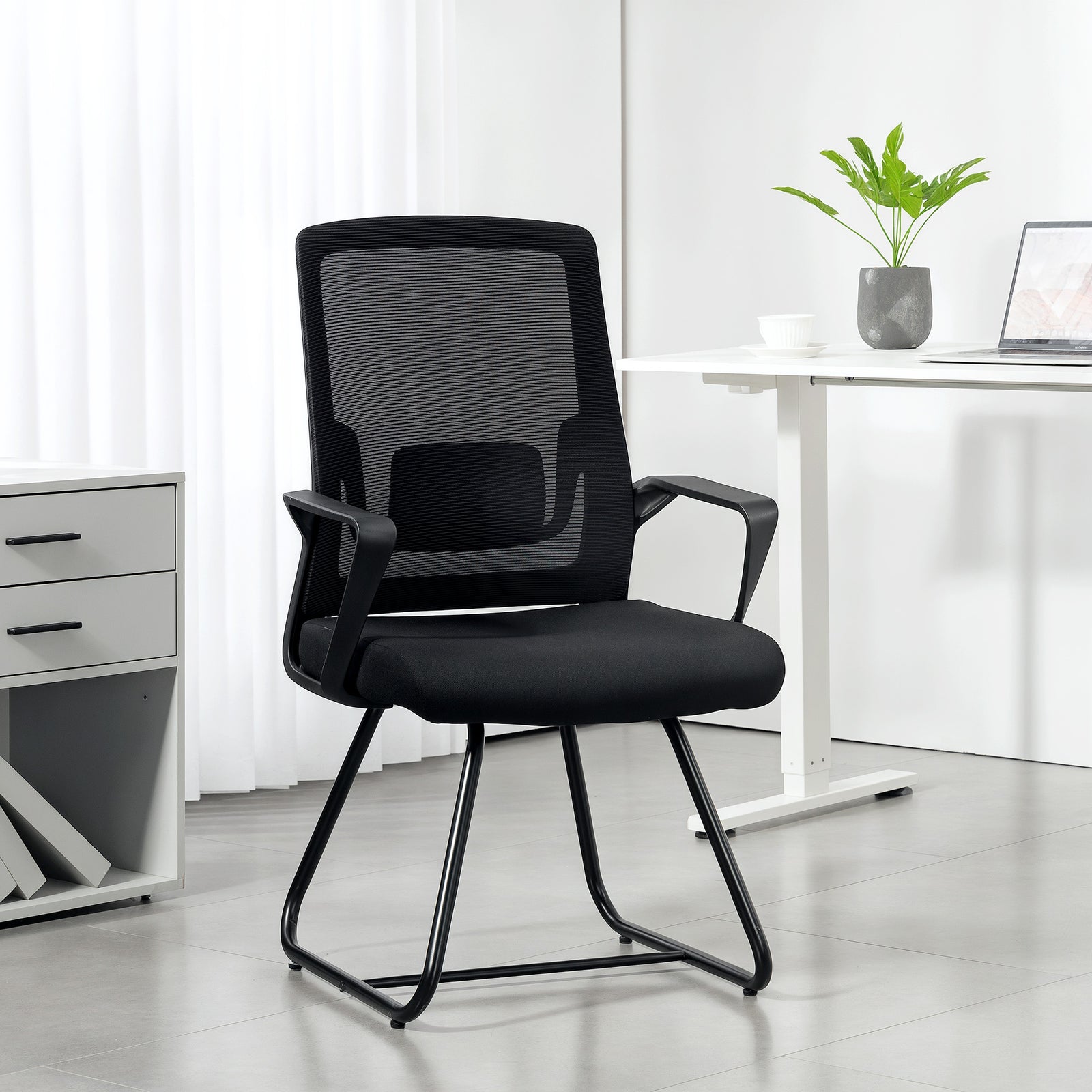Desk Chair No Wheels, Office Chair with Mesh Back, Lumbar Support, Met