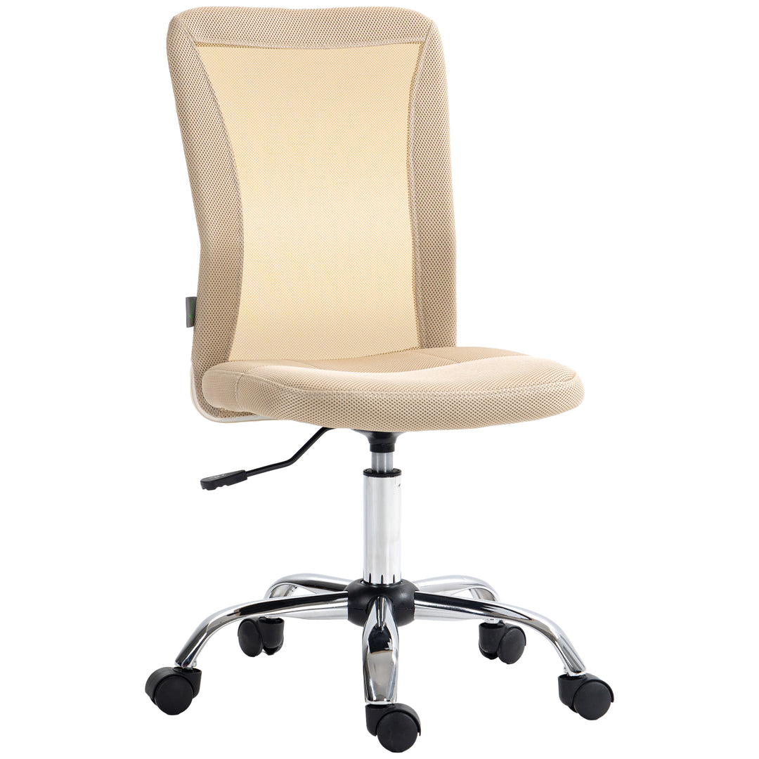 Computer Desk Chair, Mesh Office Chair with Adjustable Height and Swivel Wheels, Armless Study Chair, Beige
