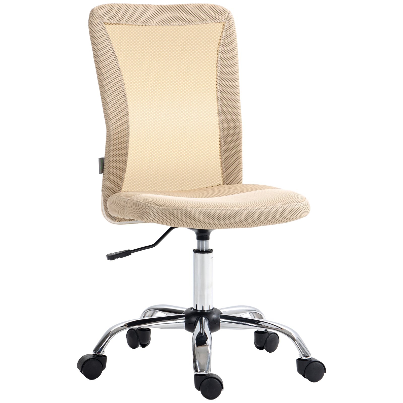 Computer Desk Chair, Mesh Office Chair with Adjustable Height and Swivel Wheels, Armless Study Chair, Beige