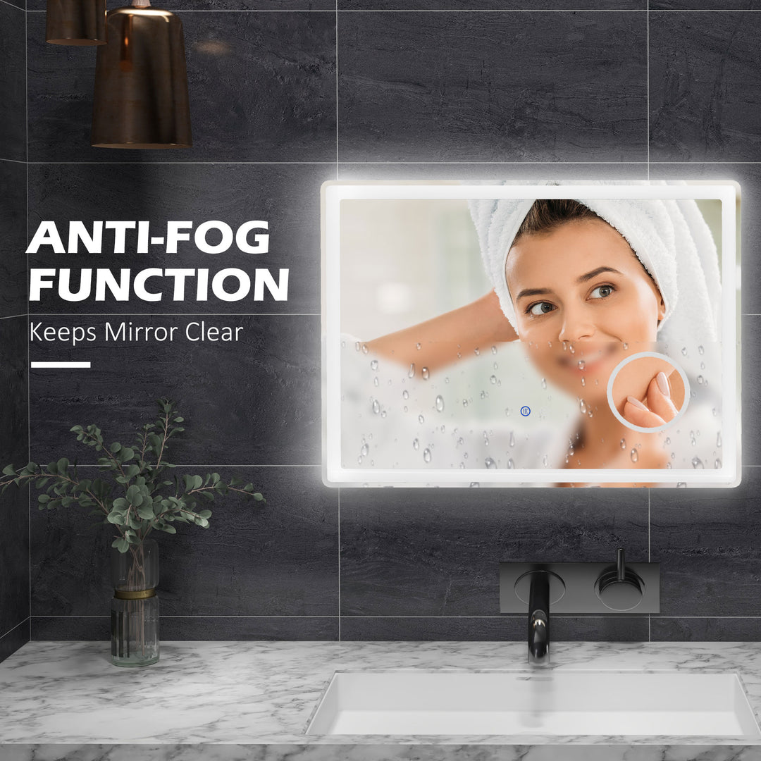 LED Bathroom Mirror with Lights, 3X Magnifying Mirror, Dimming Lighted Bathroom Mirror, Vanity Mirror with 3 Colour Front and Backlit, Smart Touch, Anti-Fog, Horizontal and Vertical, 80x60cm