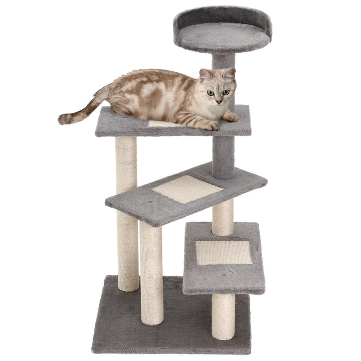 PawHut 100cm Cat Tree Uk Cat Tower Cat Tree for Large Cats, Solid Particle Board for Long Term Use, Beige & Grey | Aosom UK