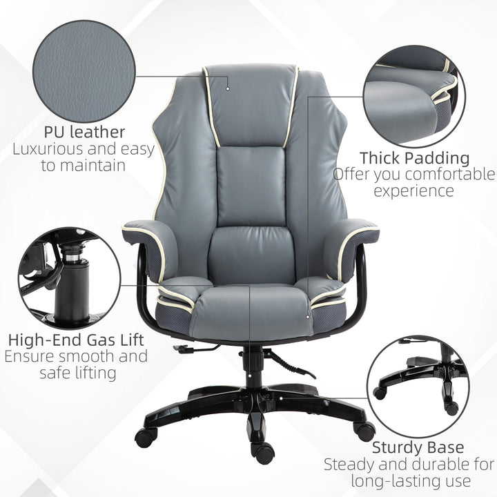 Faux Leather Executive Office Chair, with Contrast Piping - Grey/White