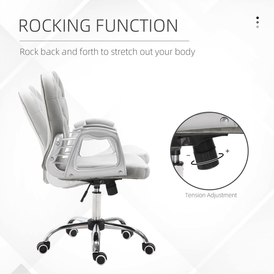 Office Chair, Swivel Desk Chair, Velvet Vanity Chair with Adjustable Height and Rolling Wheels for Home Work Study, Grey