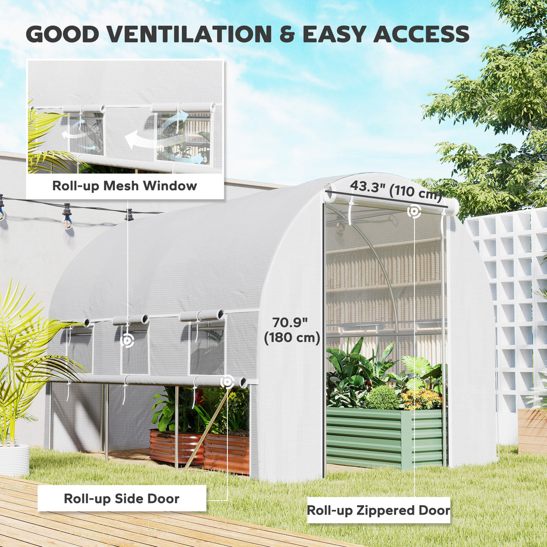 Walk-in Polytunnel Greenhouse Green House with Roll-up Sidewalls, UV-resistant PE Cover, 3 x 2 x 2m, White