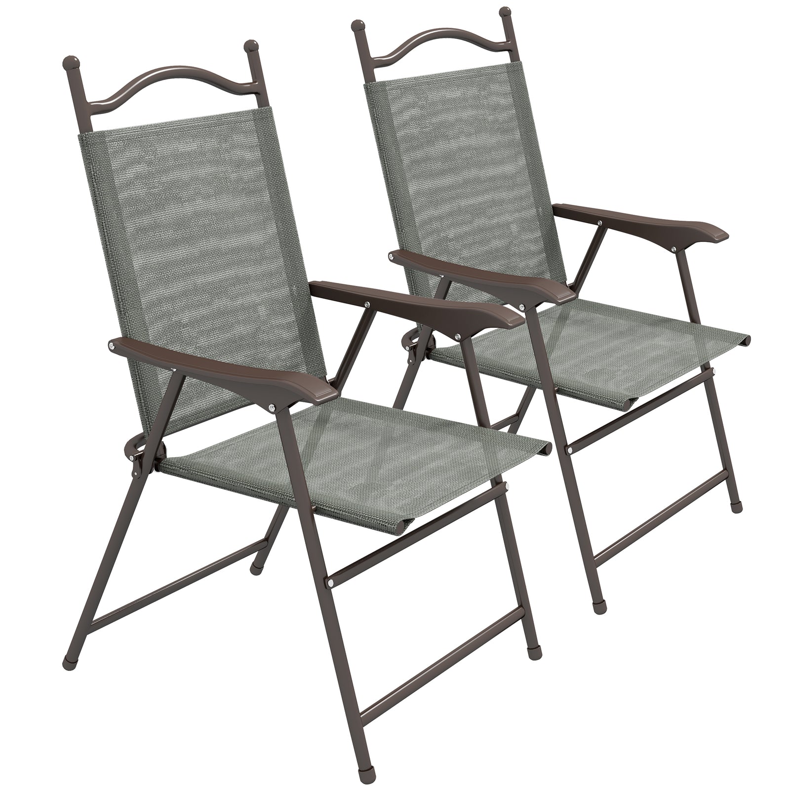 Set of Two Folding Garden Chairs, with Fabric Mesh Seats - Dark Grey