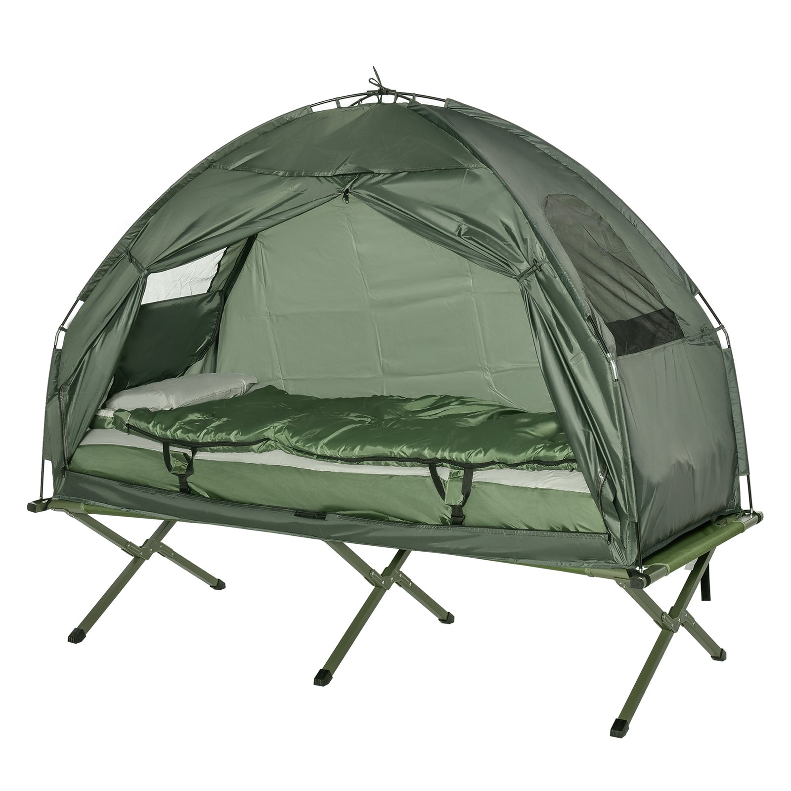 1 person Foldable Camping Tent w/Sleeping Bag Air Mattress Outdoor Hiking Picnic Bed cot w/Foot Pump