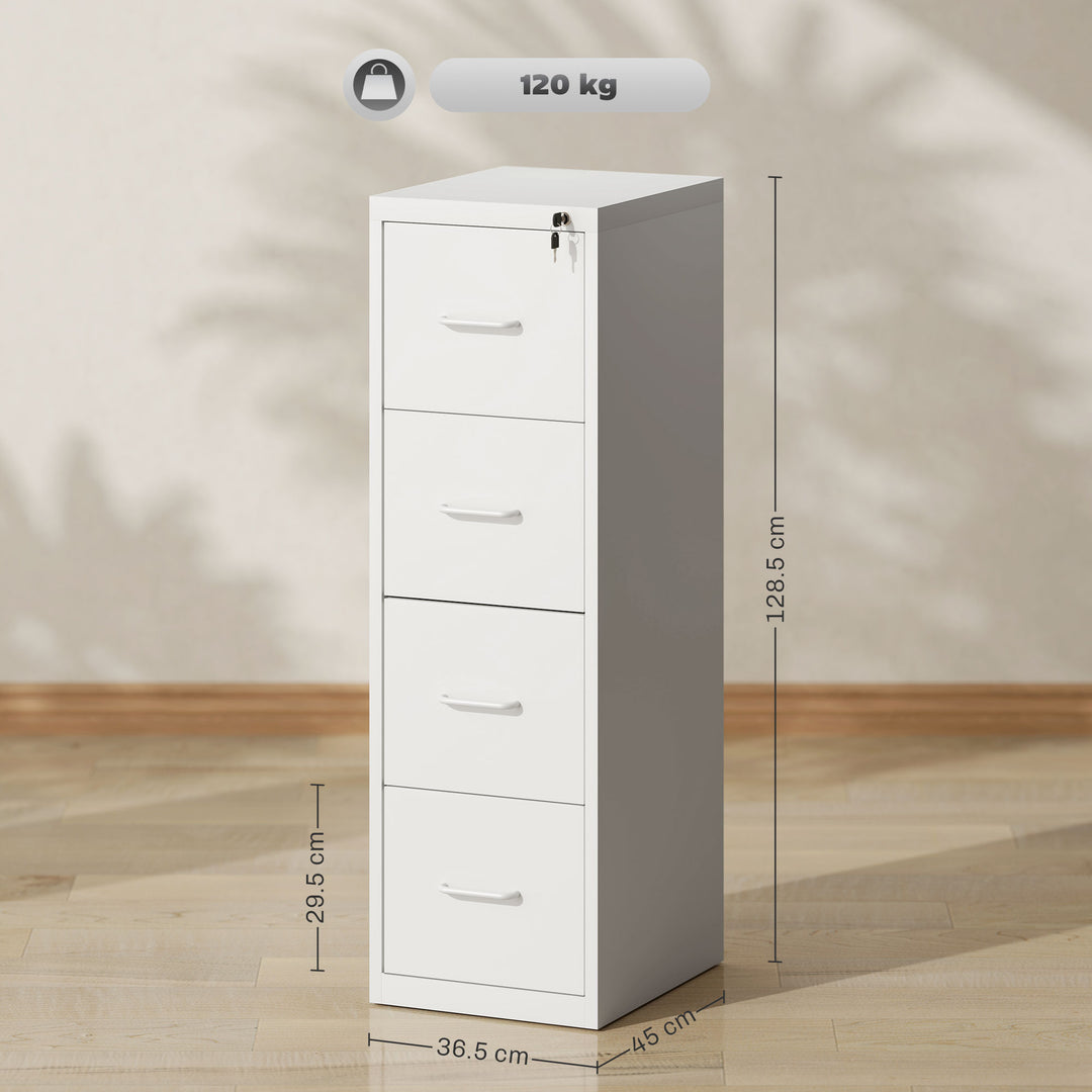 Four-Drawer Modern Steel Filing Cabinet - White