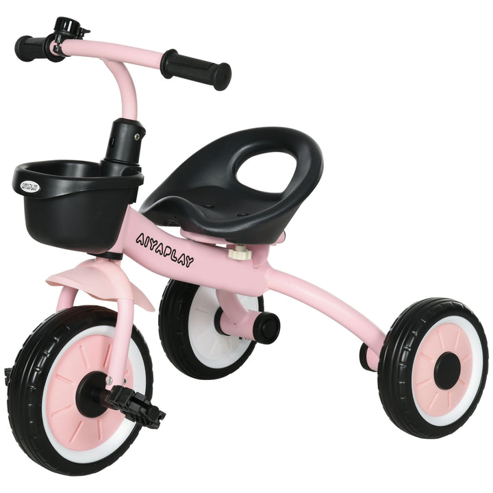 AIYAPLAY Kids Trike, Tricycle, with Adjustable Seat, Basket, Bell, for Ages 2-5 Years - Pink | Aosom UK