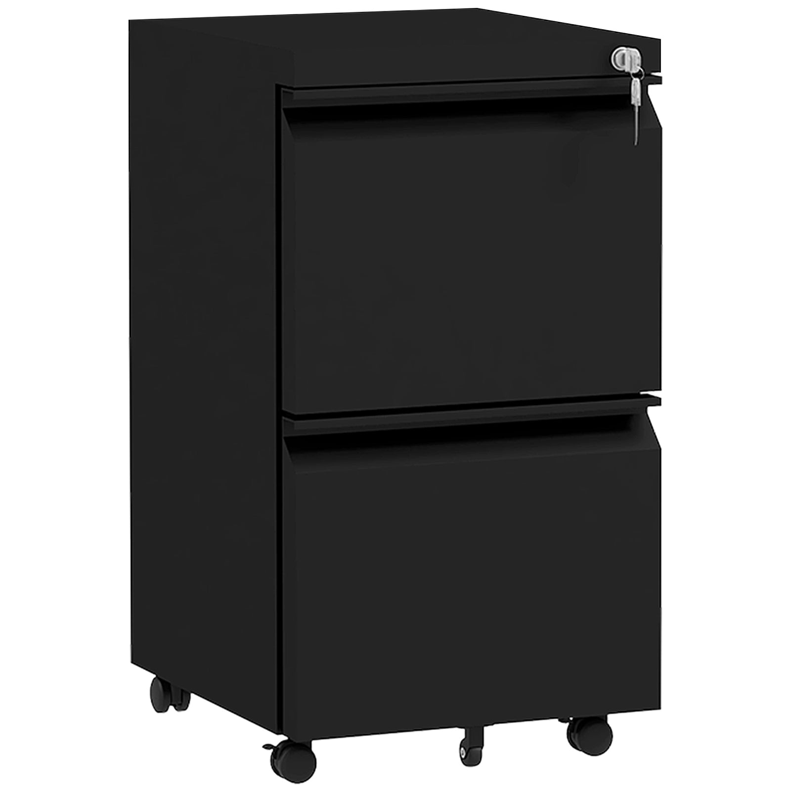 2-Drawer Mobile Filing Cabinet, Steel Lockable File Cabinet for Letter, A4 and Legal Size, Pre-Assembled Body, Black