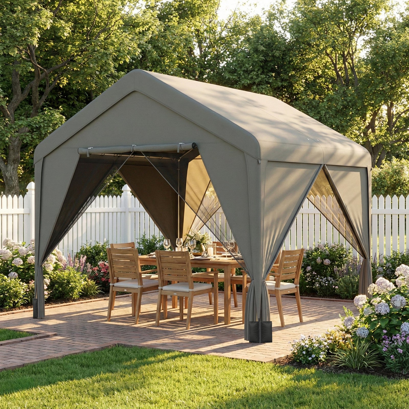 3 x 3 m Patio Gazebo with Netting & Curtains, Outdoor Canopy Shelter w